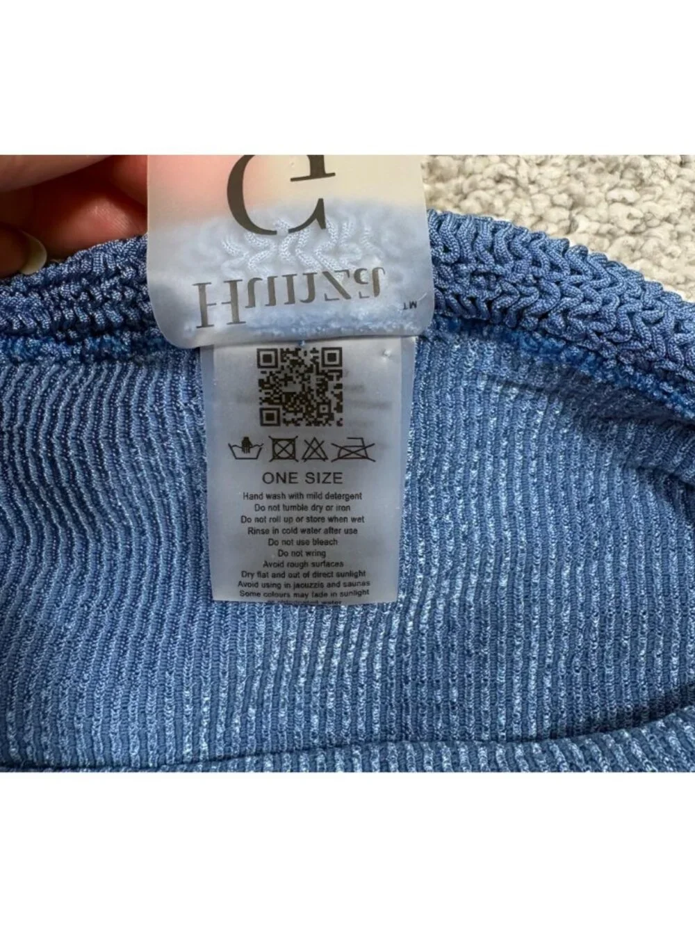 Hunza G London Bikini Bottom Blue One Size Knit flaw